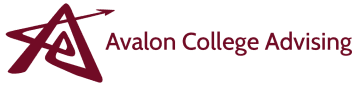 Avalon College Advising logo features a maroon star with an arrow integrated into its design, located to the left of the company name. Perfect for a header, this sleek design will also help with SEO keywords.